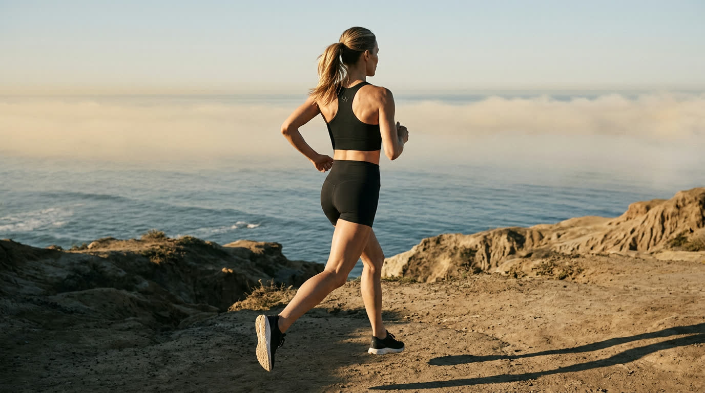 Sienna running the Carlsbad bluff trail at sunrise