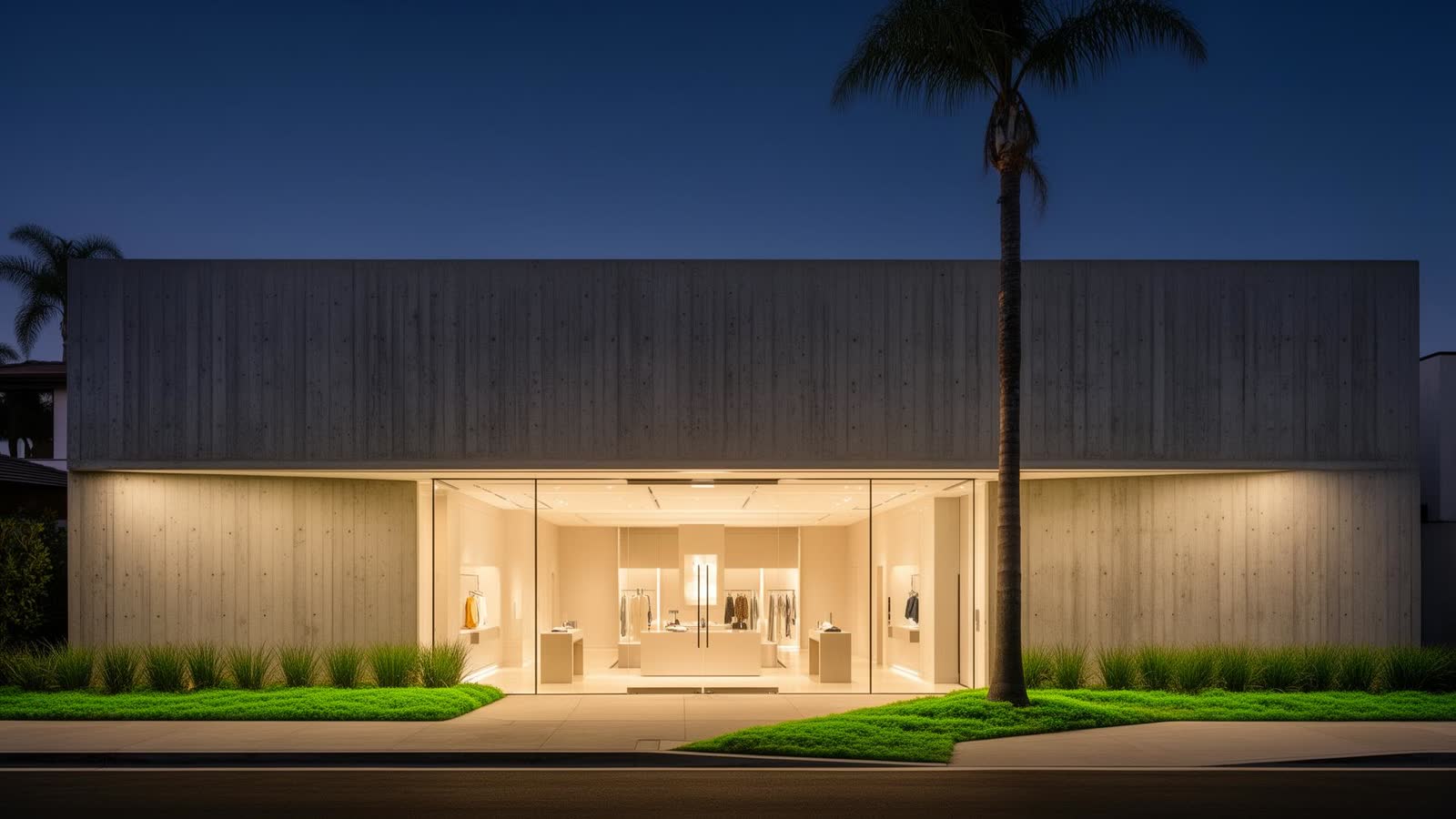 Huntress Carlsbad flagship exterior at dusk